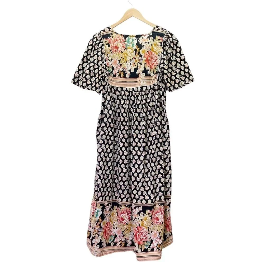 Vintage Vermont Country Store Maxi Dress Patchwork Floral Black Pink Size Small